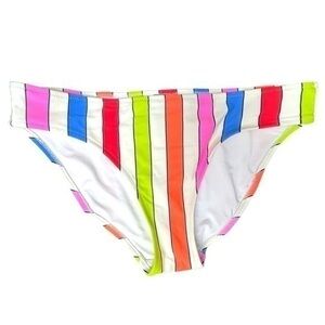 Aerie Hipster Bikini Bottom Swimsuit, Off-White Multicolored Stripe Bathing Suit